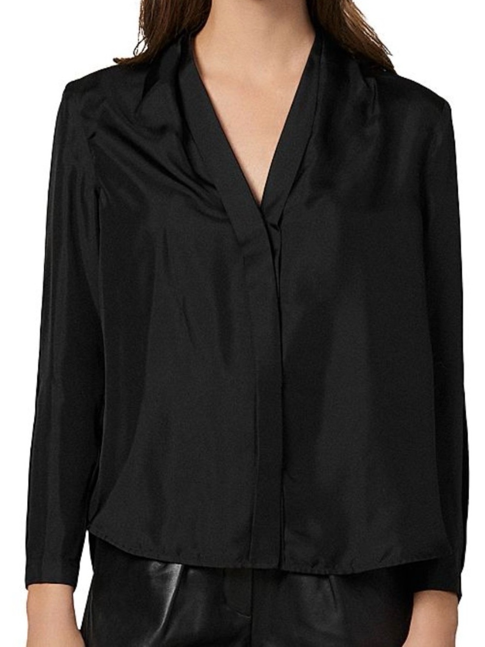 Sandro NWT Women's Black Lanna V-Neck Long Sleeve Blouse
